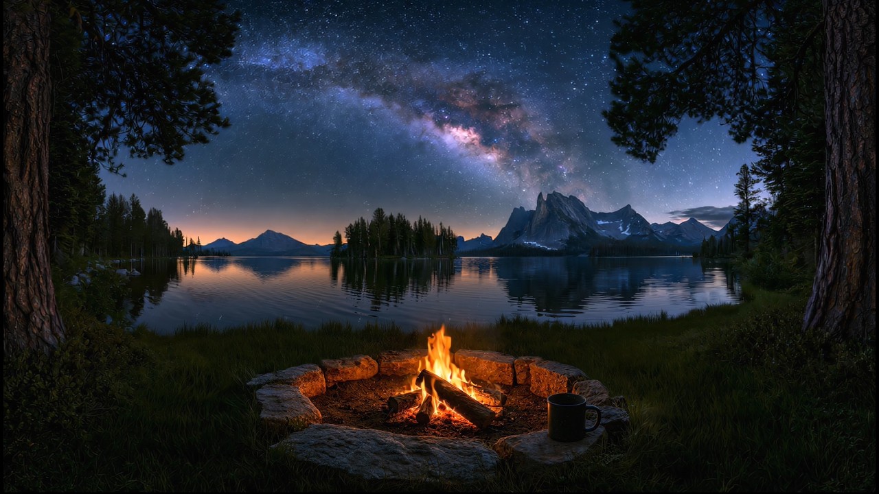 🌠 Sleep Instantly with Summer Night Sounds | Campfire, Crickets & Mountain Lake Ambience 🌙