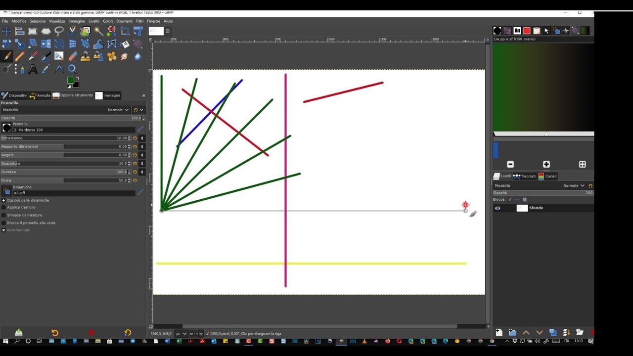 Come disegnare linee rette perpendicolari, rettangoli, quadrati, ellissi e cerchi colorati con GIMP