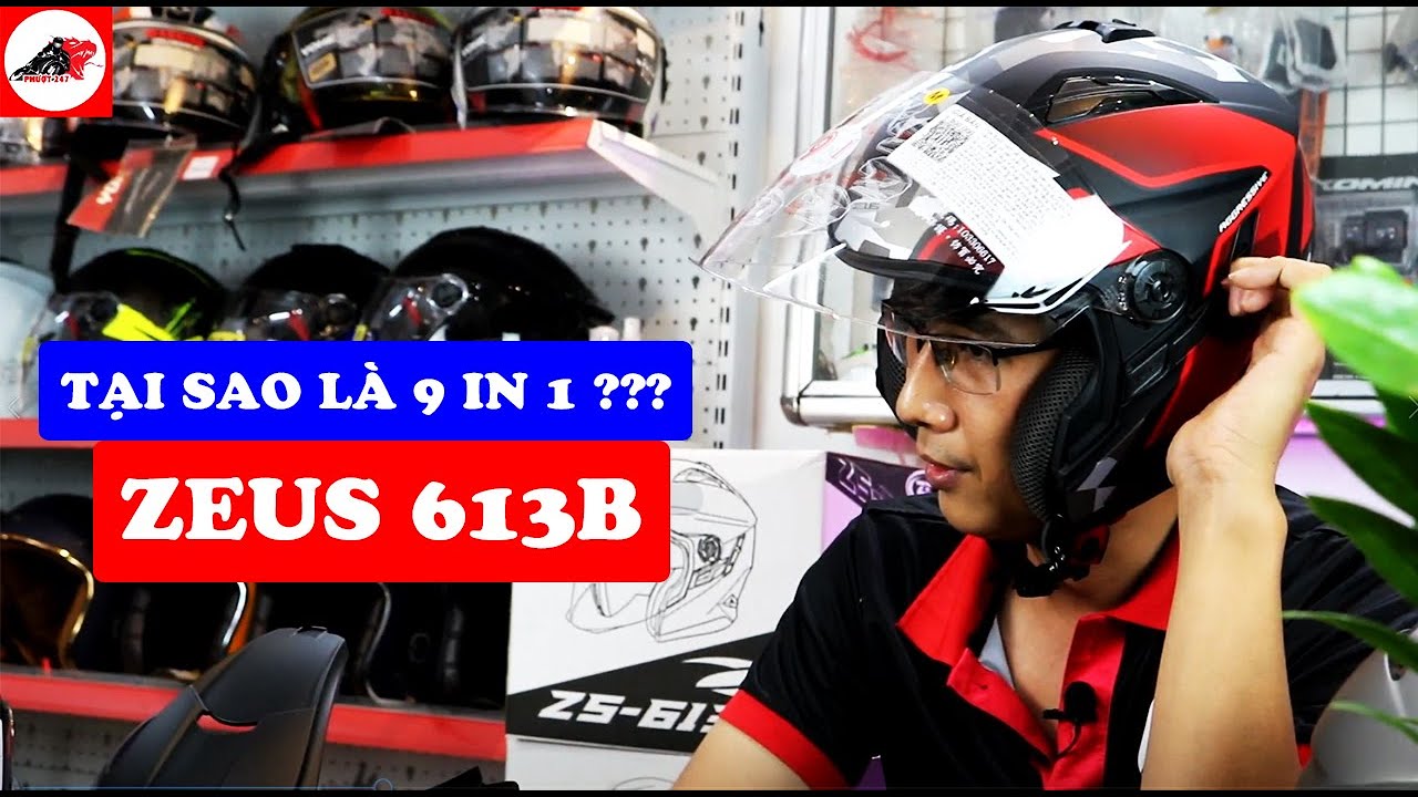 Review mũ bảo hiểm 3/4 Zeus 613b | Tính đa dụng cao | 9 In 1 trong một chiếc mũ