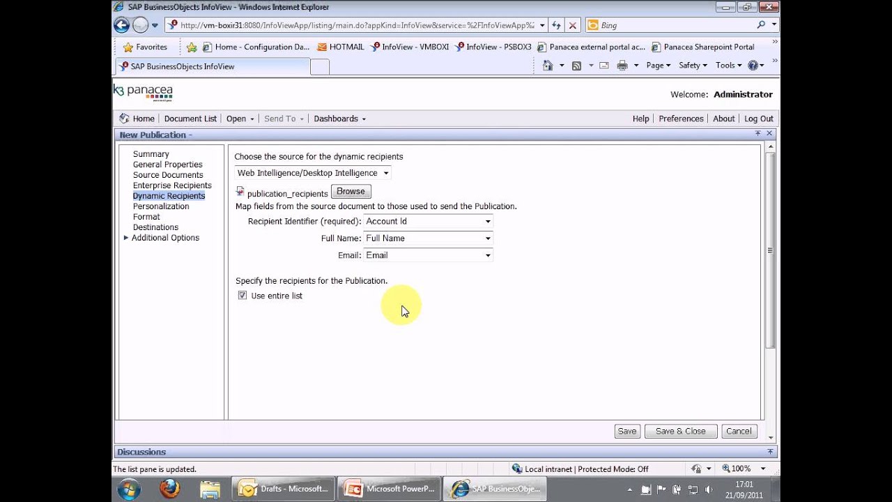 SAP Business Objects - Using publications
