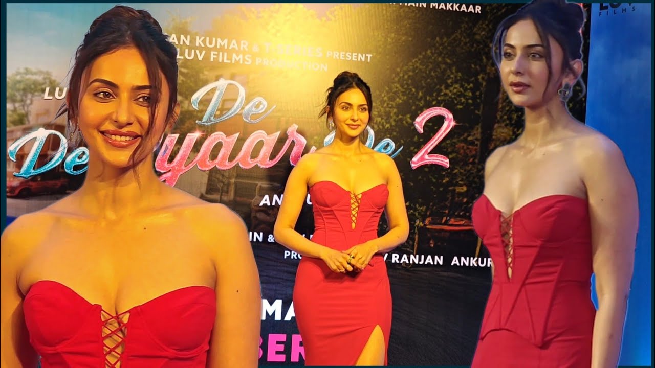 Rakul Preet Singh Looking Elegant in Red Outfit Look At De De Pyaar De 2 Trailer Launch 