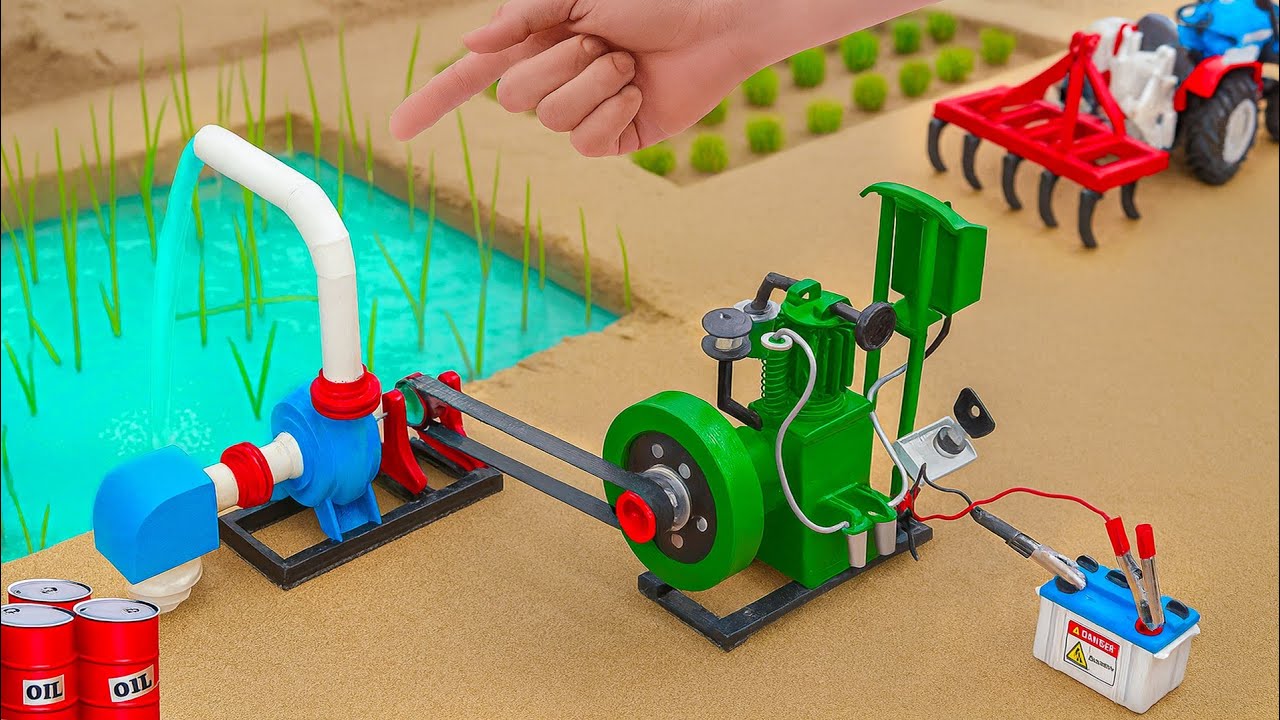 Miniature Farming Diorama Irrigation System | Mini New Diesel Engine Water Pump@zoncreator