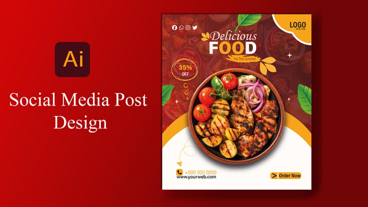 Food Promotion Social Media Banner Design l Creative Social media post design in Illustrator