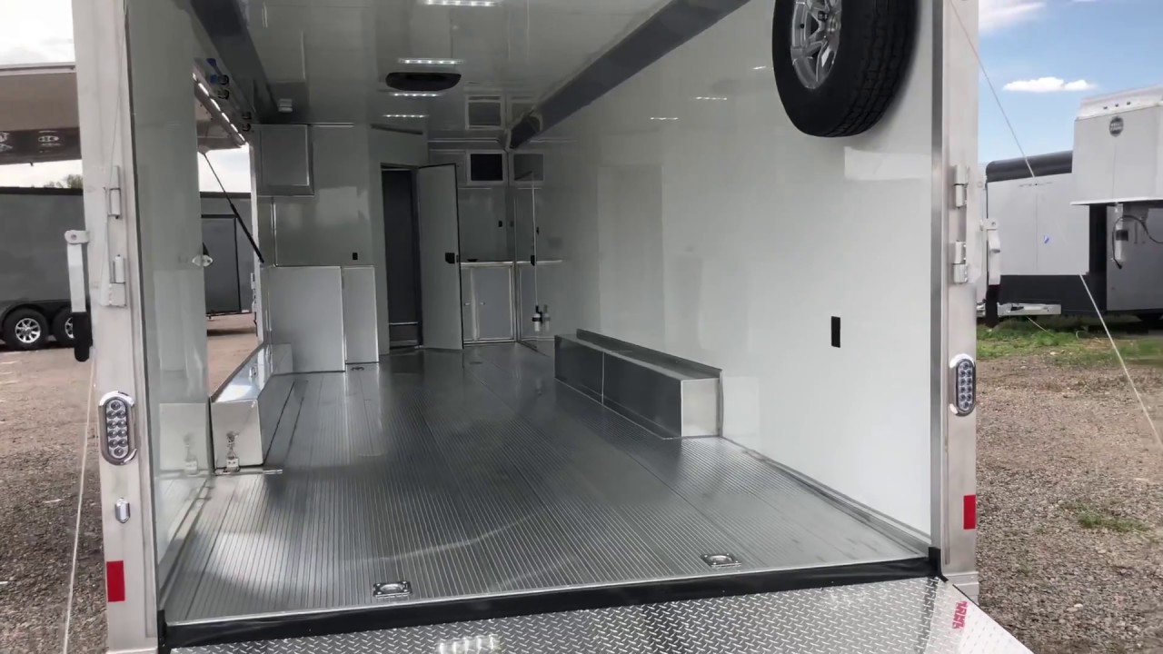 New 8.5x32 Aluminum Cargo Trailer with full bathroom from Sundowner!
