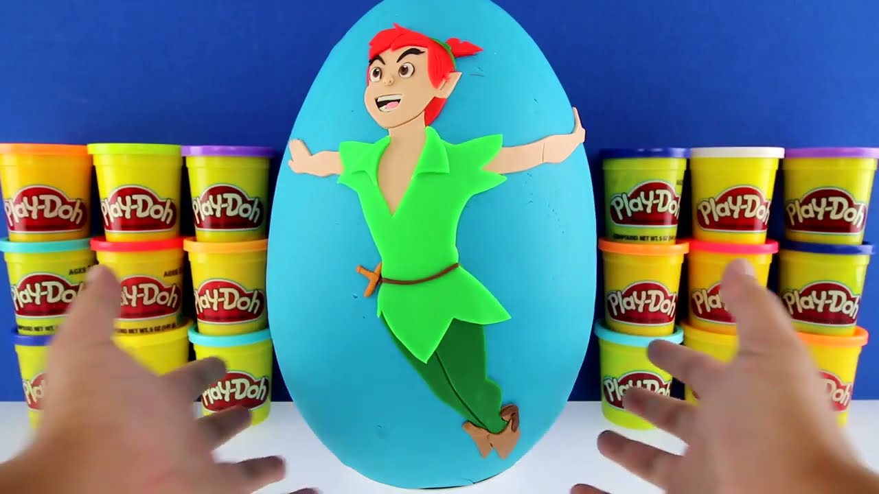 GIANT PETER PAN Surprise Egg Play Doh Disney Toys Power Rangers Minecraft Spongebob