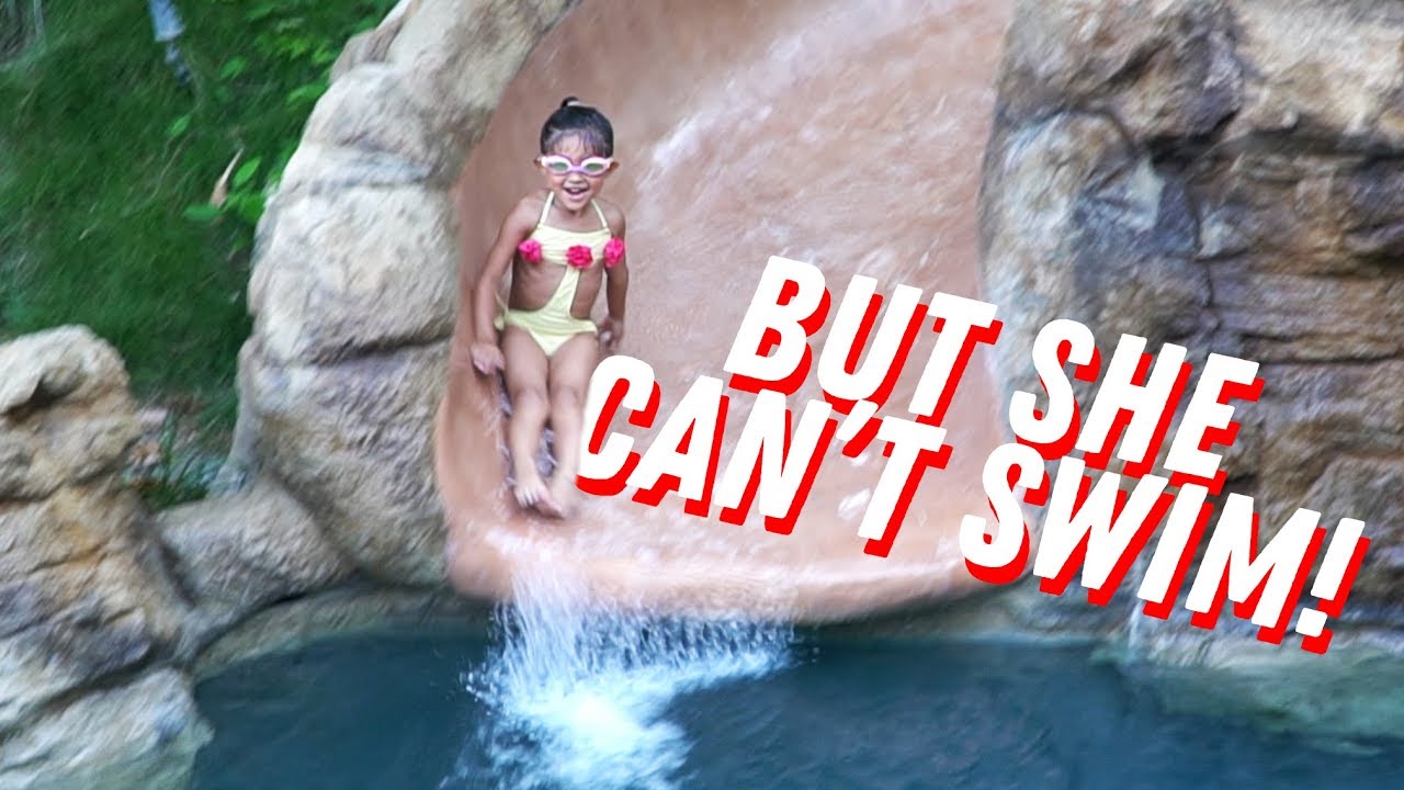 AVA LEARNS HOW TO SWIM OFF A GIANT WATERSLIDE!!!