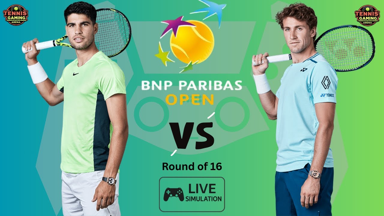 Live Sim: Carloz Alcaraz vs Casper Ruud | Round of 16 - Indian Wells 2026