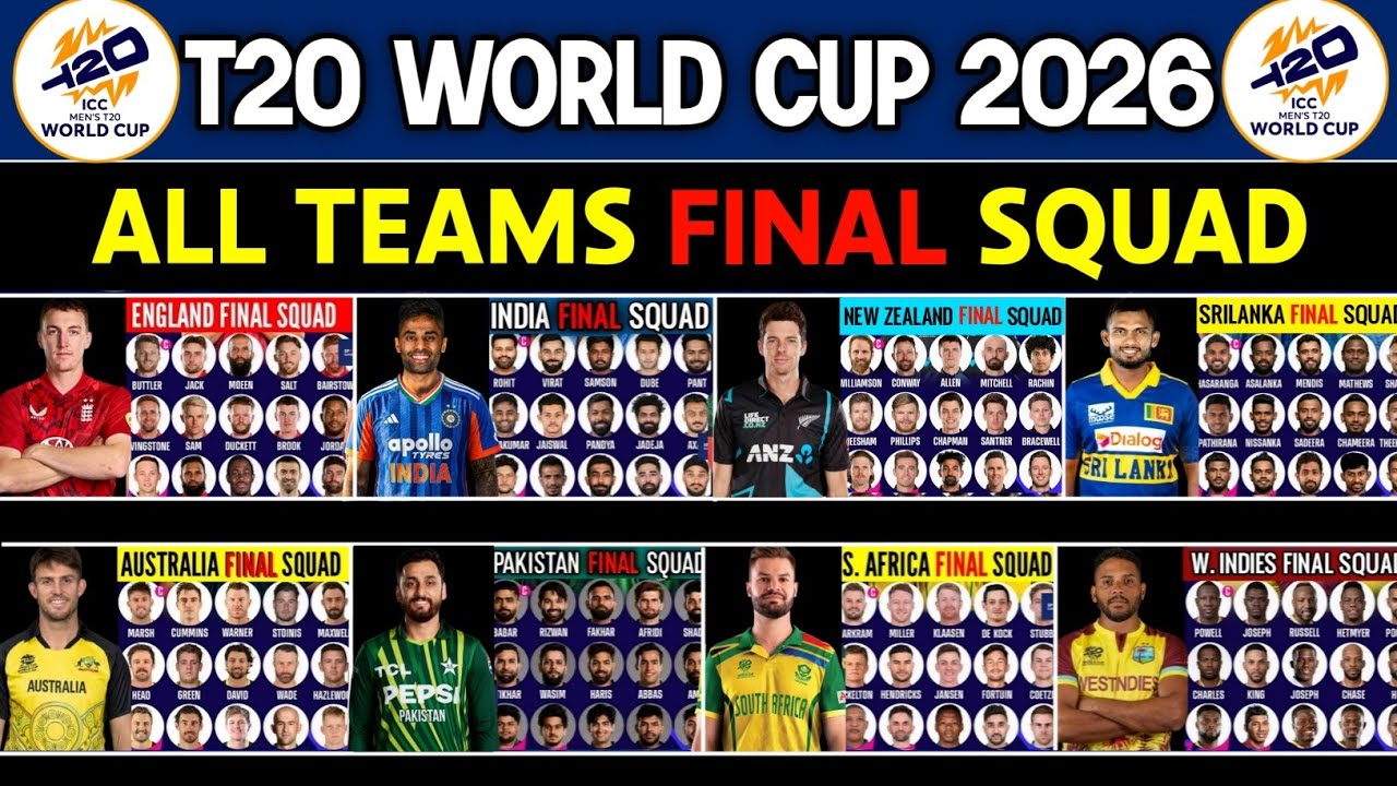 ICC T20 Cricket World Cup 2026 - All Teams Final Squad | All Teams Final Squad T20 World Cup 2026 |