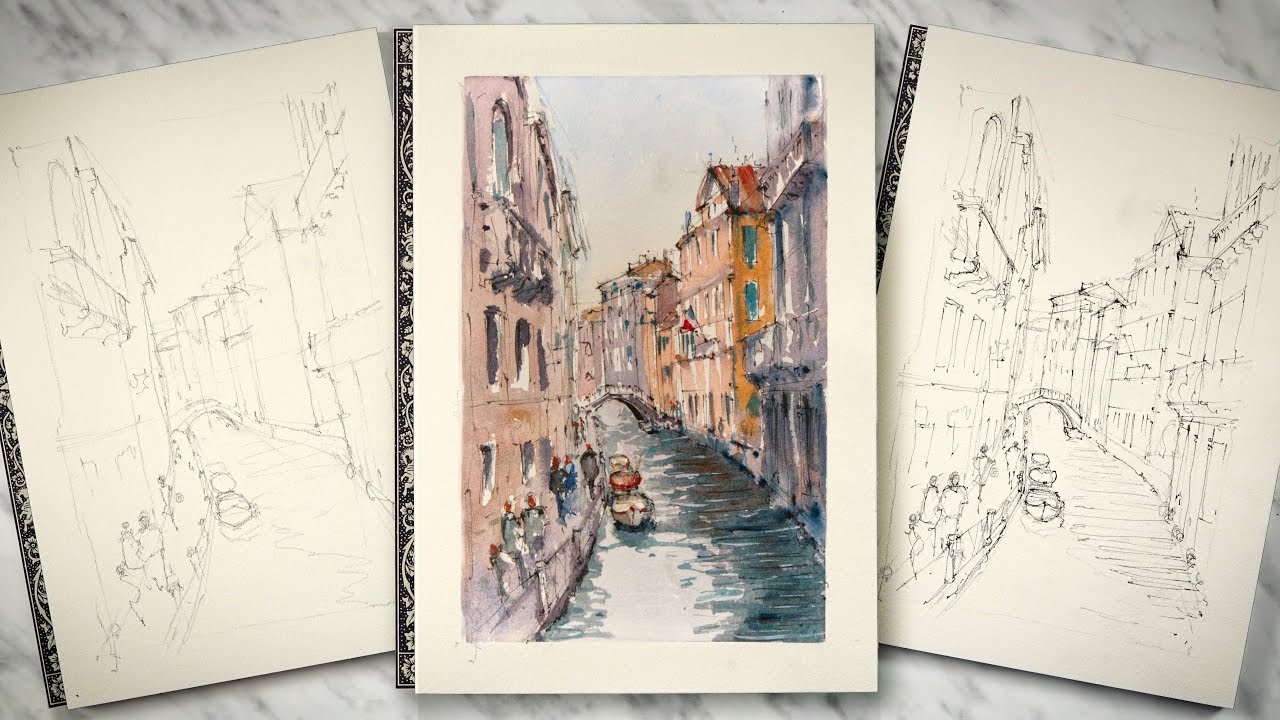 How to Draw a View of Venice | Step by Step Sketching and Painting Process
