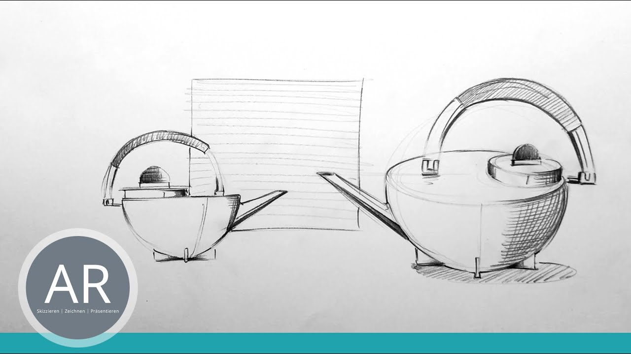 #18 BAUHAUS Adventskalender – Teekanne. Einfach zeichnen lernen. Bewerbungsmappe Innenarchitektur.