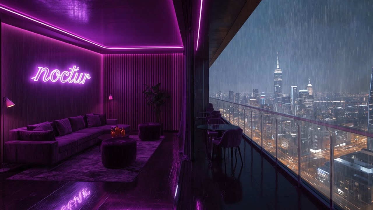 Nocturne After Rain 🌧️ Neon Rooftop NYC | Lofi Beats & Calm Rain for Deep Focus