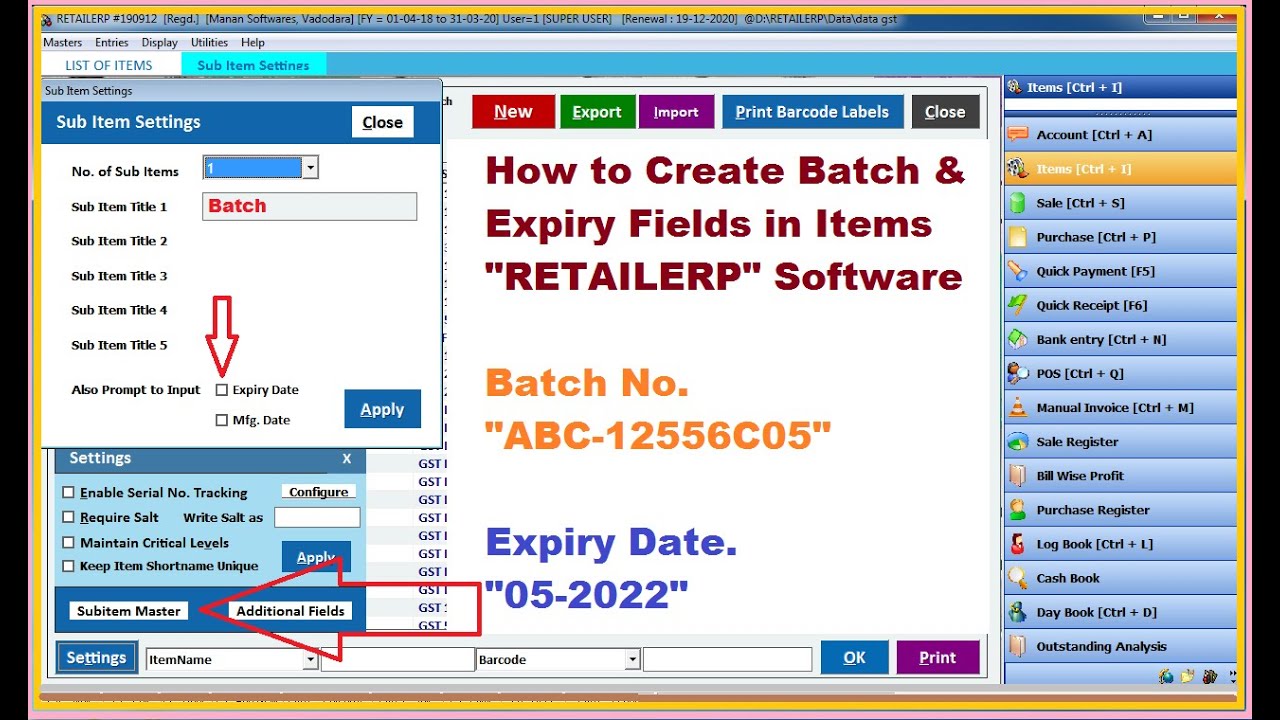 How to Create Batch & Expiry Fields Extra in RETAILERP Software