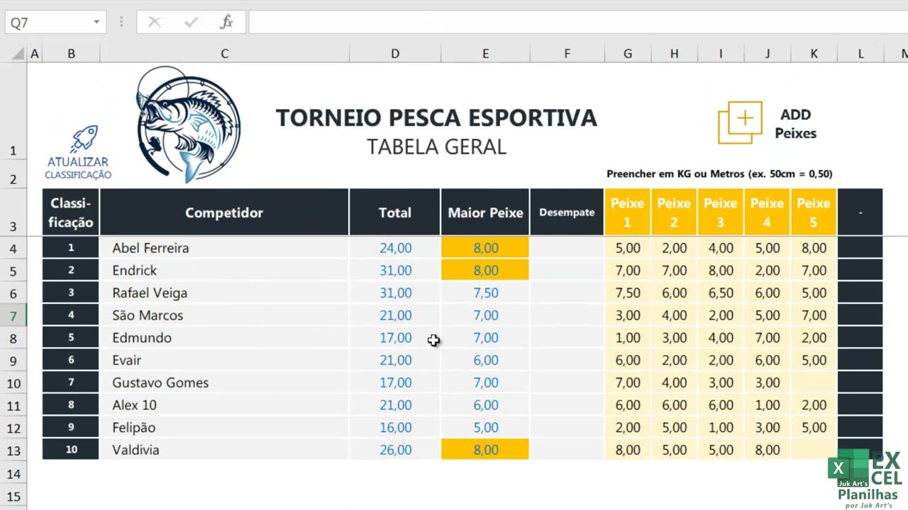 Planilha para Torneio / Campeonato de Pesca