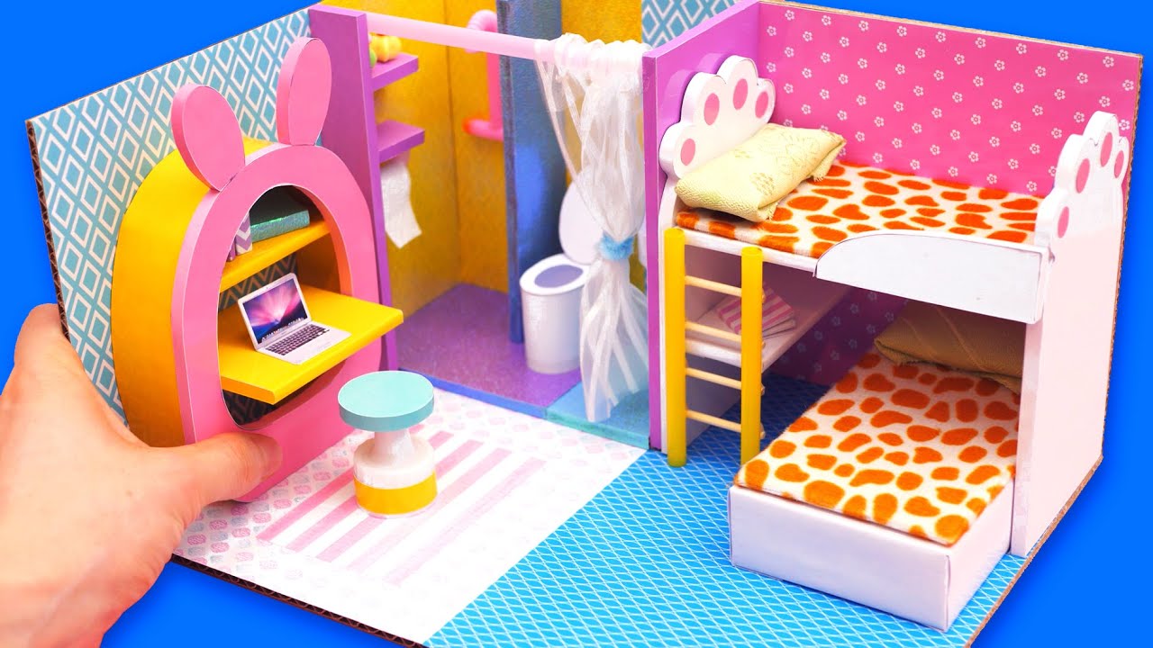DIY Miniature Cardboard House #27   bathroom and bedroom for two