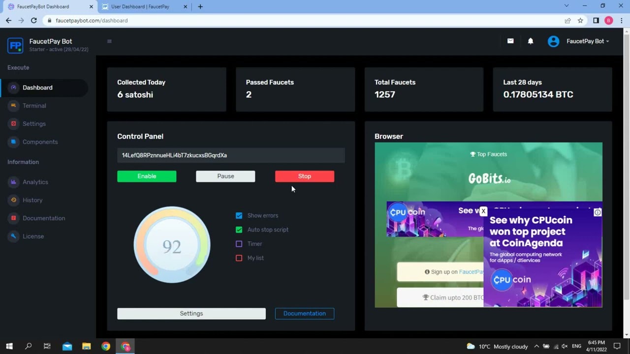 BTC FaucetPay Bot   Automatic Collection BTC Coins from Faucet