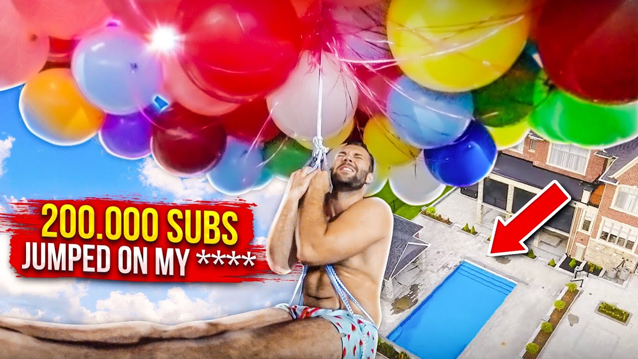 FLYING WITH GIANT BALLOONS  | epic scary challenge in swimming pool