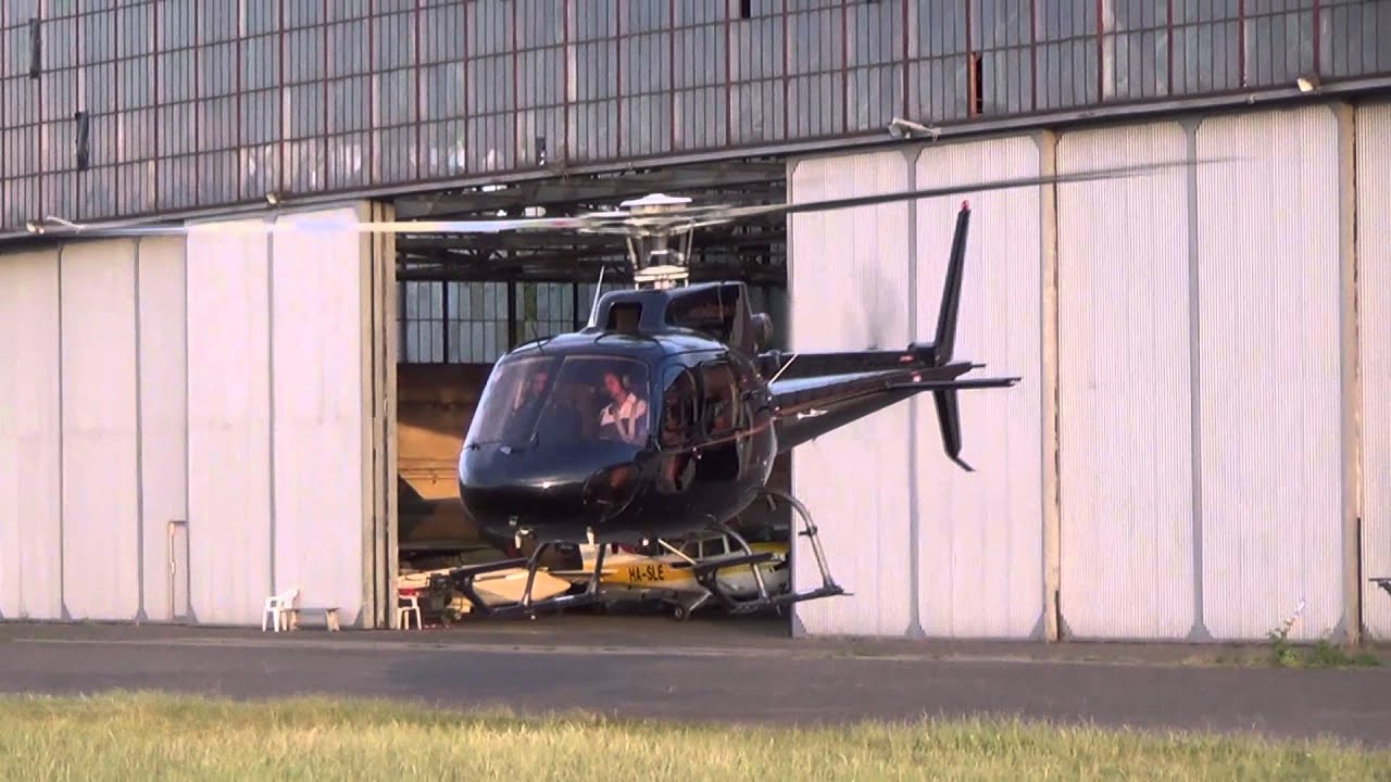 AS350 helicopter takeoff, low pass and sunset landing