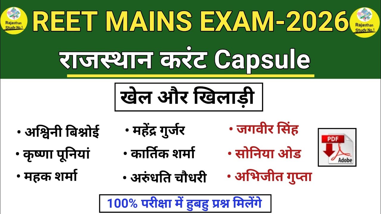 Sports and Players of Rajasthan 2025 l REET MAINS EXAM 2026 l Rajasthan Current Affairs in Hindi ...