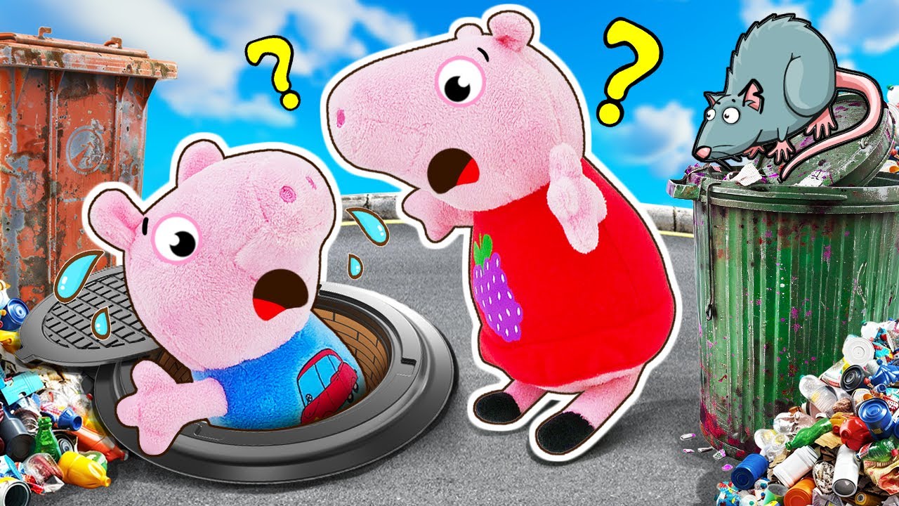 Giocattoli di Peppa Pig scendono nella fognatura. Video con i giochi per i bambini piccoli