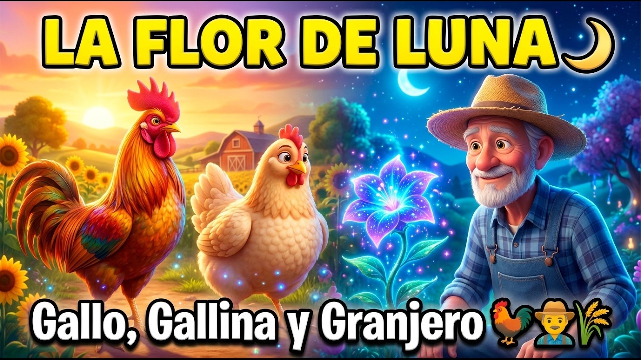 🌙 La Flor de Luna | Cuento del Gallo, Gallina y Granjero 🐓🐔 | Historia Infantil con Valores