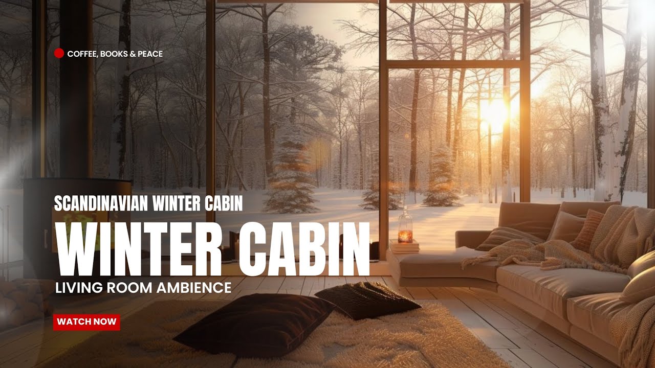 Scandinavian Winter Cabin ❄️ Snowy Forest & Cozy Living Room Ambience