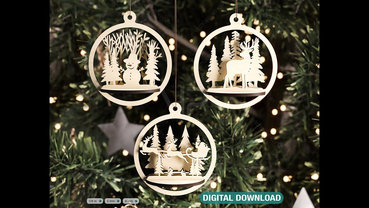 3D Tree Bauble Wood Laser Cut Christmas Ball New Year Tree Decorations Digital Download |#265|