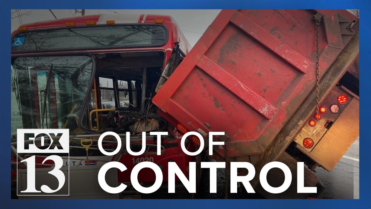 Dump truck loses control, tips into UTA bus in Bountiful