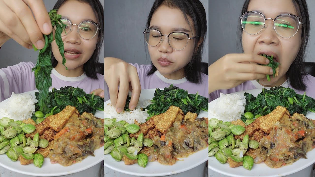 ASMR DAUN SINTRONG REBUS + PETE DAN SAMBAL TERONG #mukbanglalapan #asmr