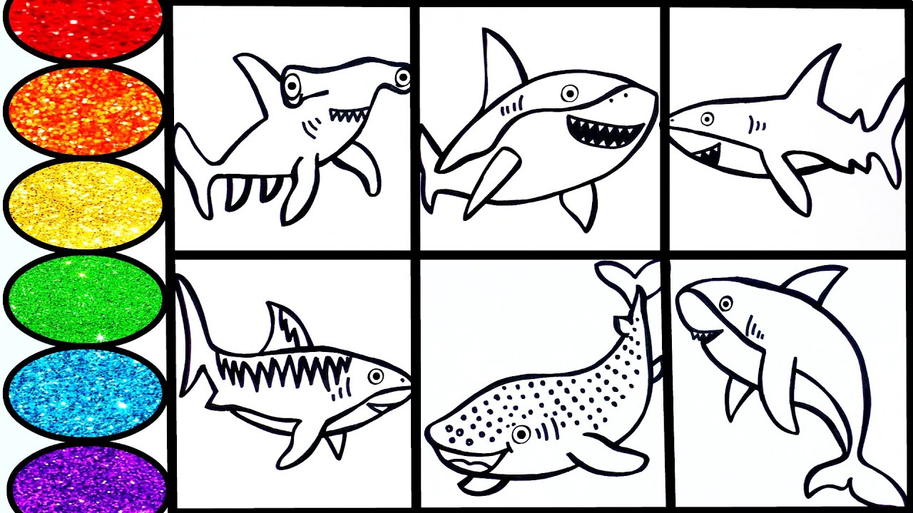 Learn How to  draw Sharks-Sea Animals for kids-Fun coloring pages