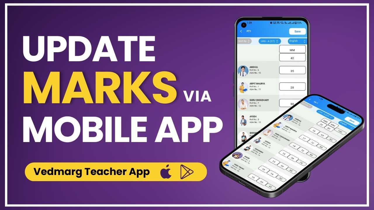 Update Marks Via Vedmarg Teacher Mobile App | Exam & Test Management Software | Marksheet Generator