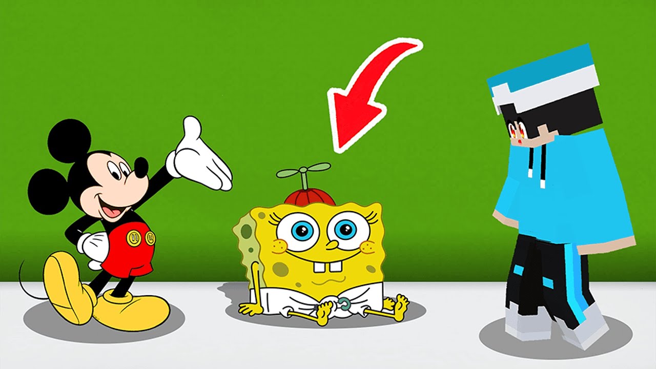 ماين كرافت لكن ميكي ماوس وجمسه يلاقون ابن سبونج بوب !!؟ 🔥😱
