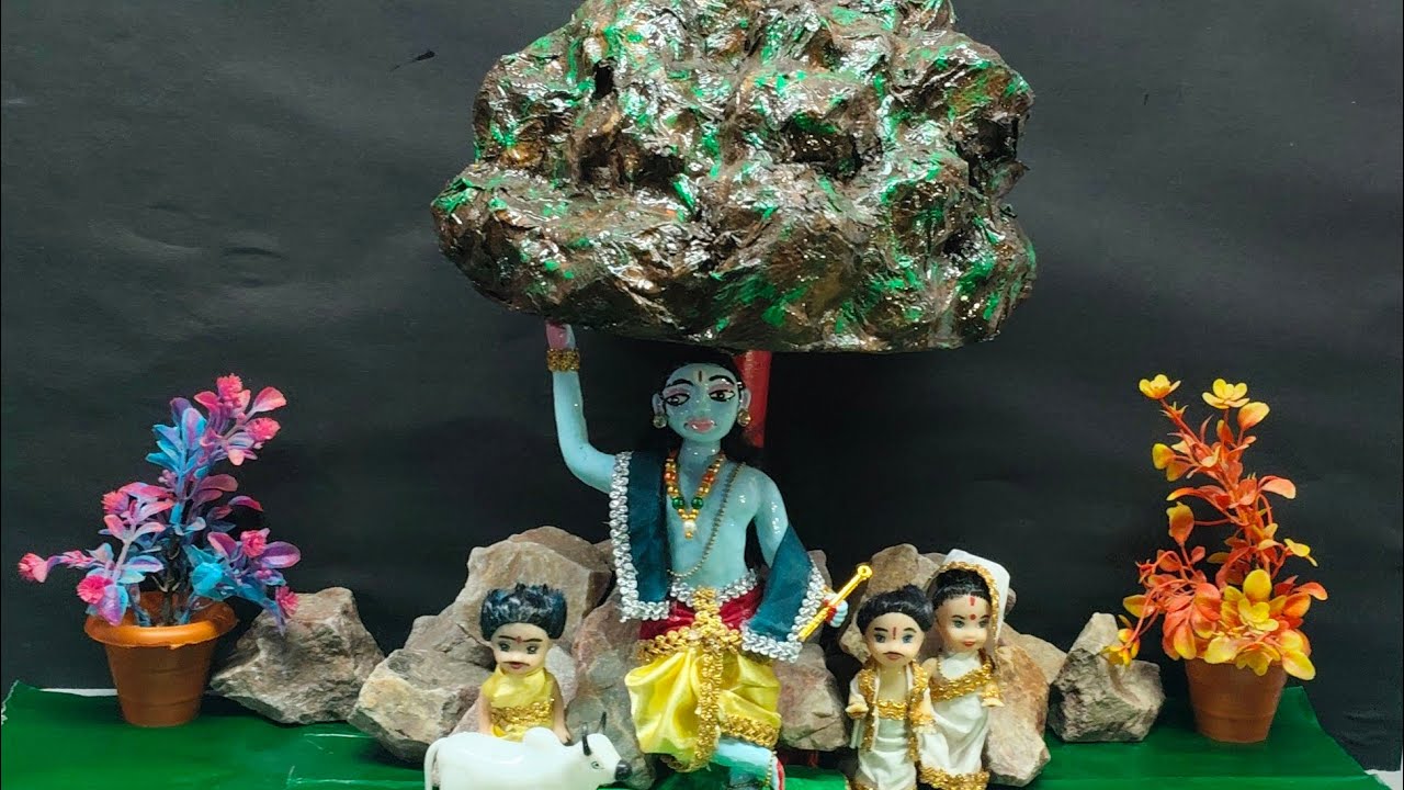 कृष्णा जी और गोवर्धन कैसे बनाएं /Krishna ji ibol making at home🌺🌺