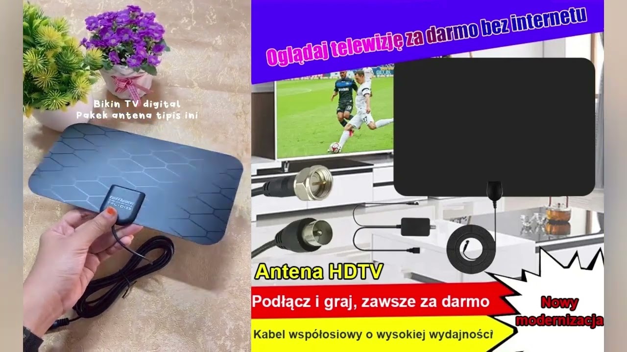 Cyfrowa antena telewizyjna HD. 📺Oglądaj bezpłatną telewizję HD przez całe życie.🔌