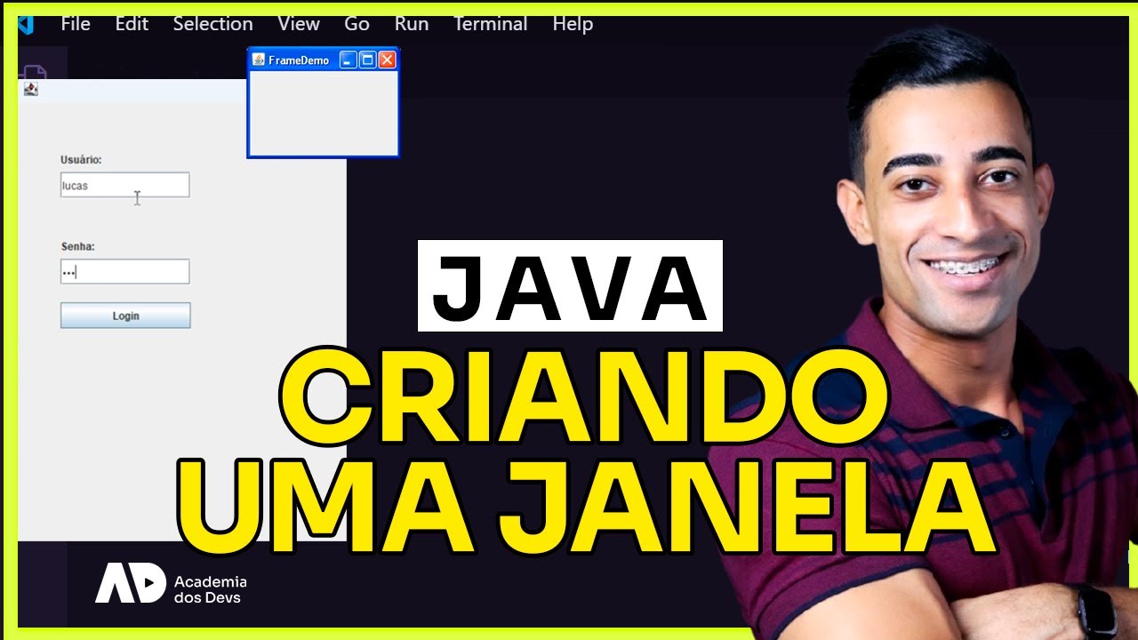 Como criar janelas e botões no Java (interface gráfica) -  Curso Java POO Aula #18