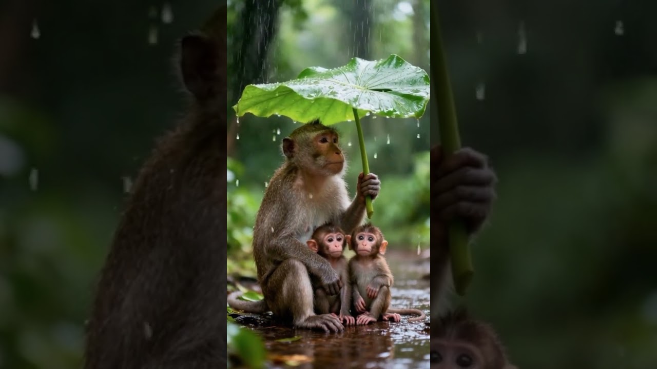 Monkey sitting in the Rain 