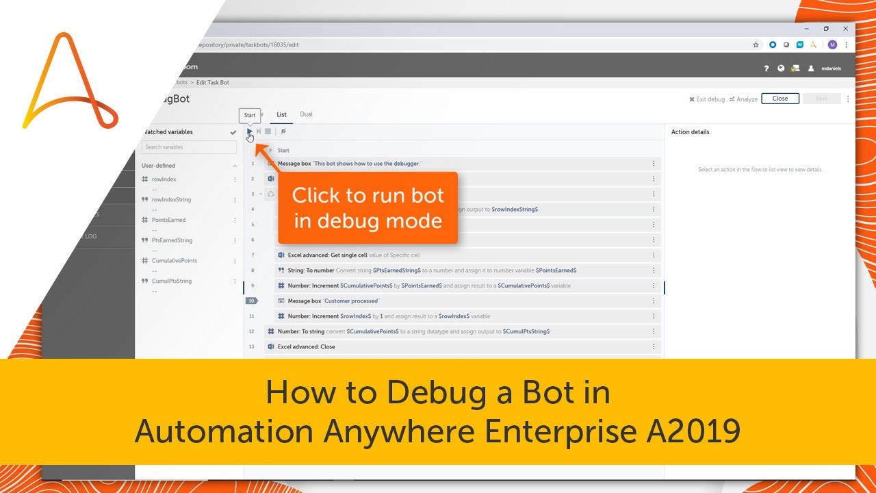 How to Debug a Bot in Automation Anywhere Enterprise A2019