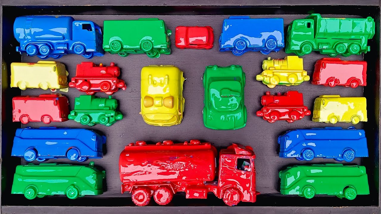 Membersihkan Mainan Mobil Mobilan, Bus, Kereta Thomas, Tayo, Robocar, Truck, Truk Tanki, Truk Pasir
