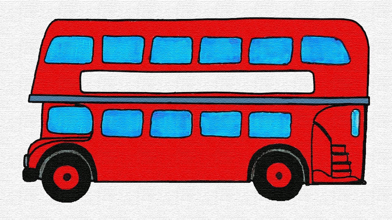 How to easy drawing Red Double Decker Bus for Kids - Children's Coloring Book with #Paiting