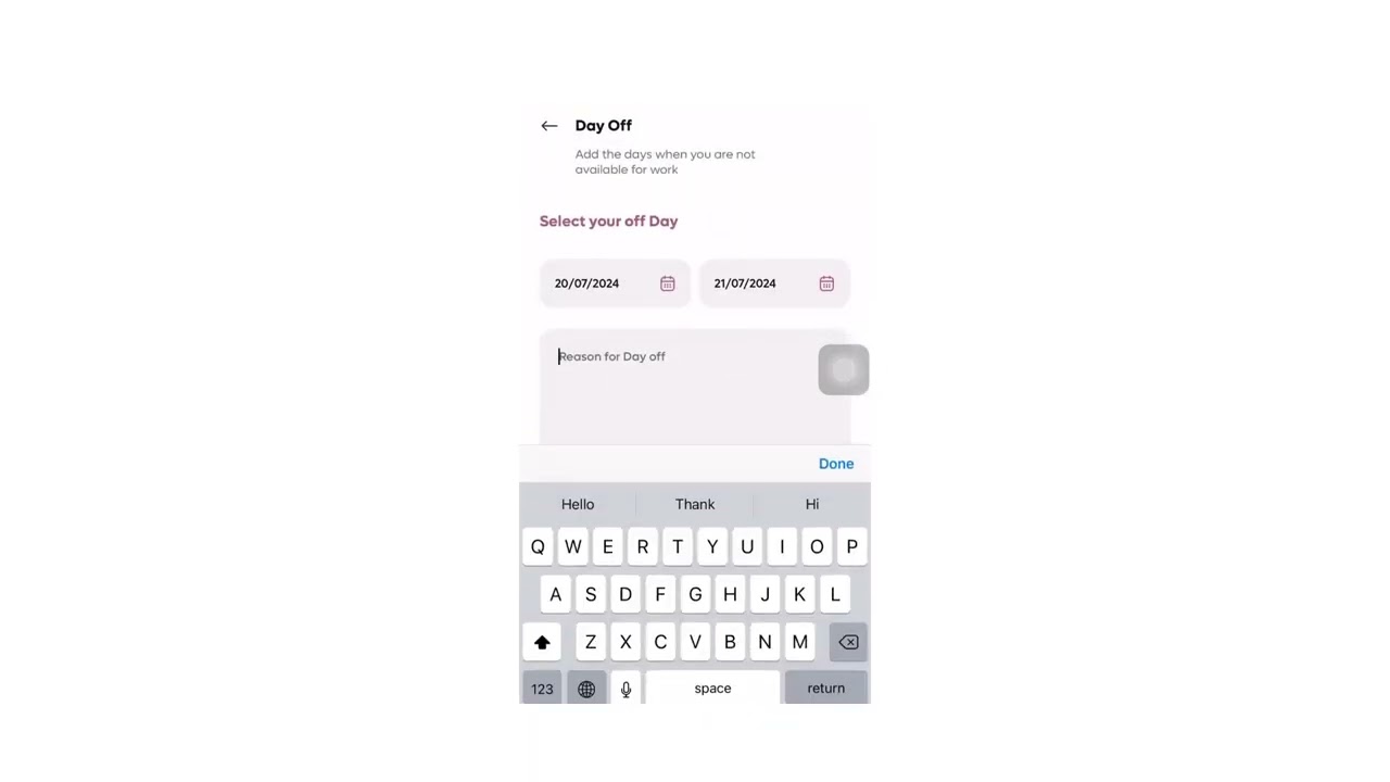 Asistee Tutorial: Service Provider Creating the Day Off (Service Provider App)