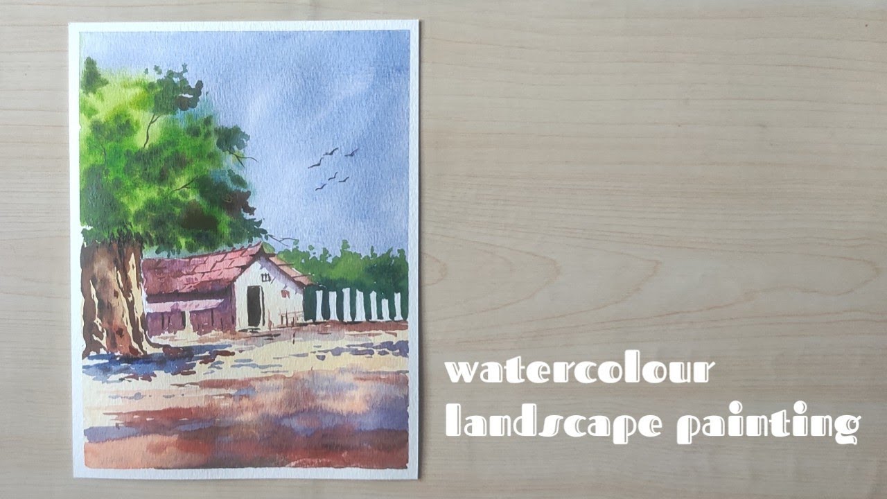 How To Paint Watercolour Landscape For Beginners || Watercolor Landscape Painting || village Art |