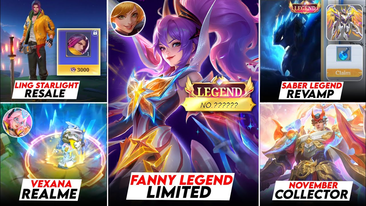 FANNY LEGEND LIMITED SKIN, LING STARLIGHT RESALE, SABER LEGEND REVAMP, NOVEMBER TIGREAL COLLECTOR
