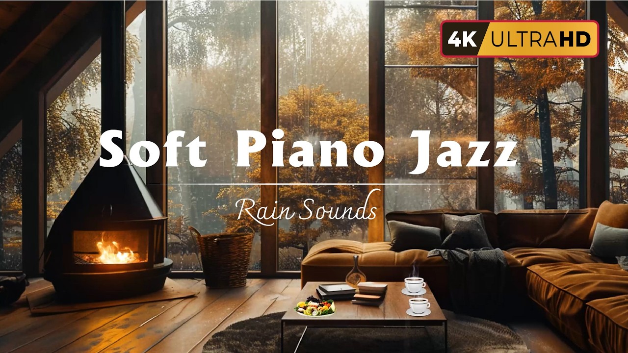 Rainy Autumn Coffee Shop 🍂 Soft Piano Jazz Music | Rain Sounds to Relax, Study, Work