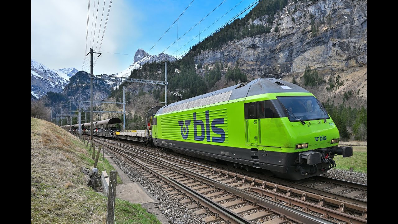 Bahnverkehr Kandersteg 29.3.2024: Autoverlad, BLS Re 465 & Re 425 Bruneli