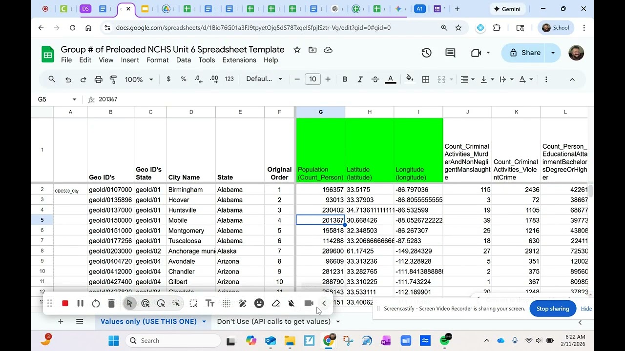 Creating Your Unit 6 Spreadsheets