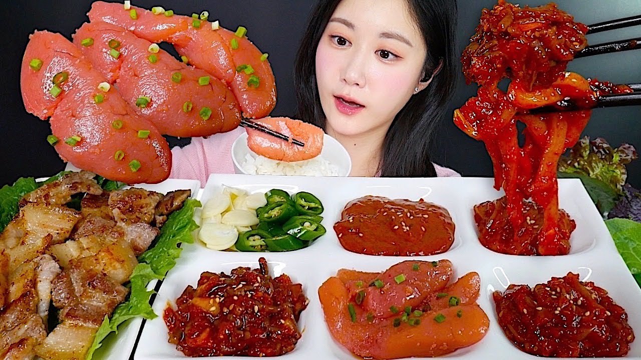 Острые Соленые Морепродукты💗Кимчи Из Кальмаров, Икра Минтая😋 | eating show | asmr mukbang korean