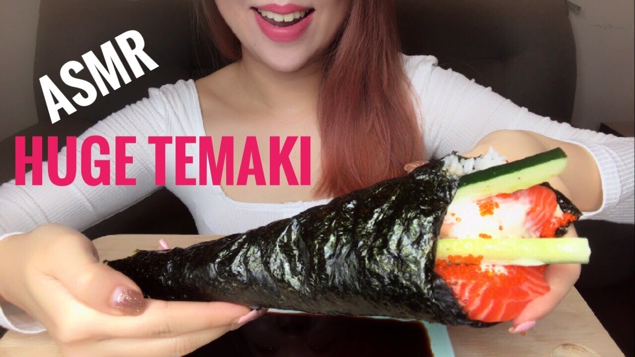 ASMR SALMON TEMAKI HANDROLL | Recipe & Eating Sounds (No Talking)