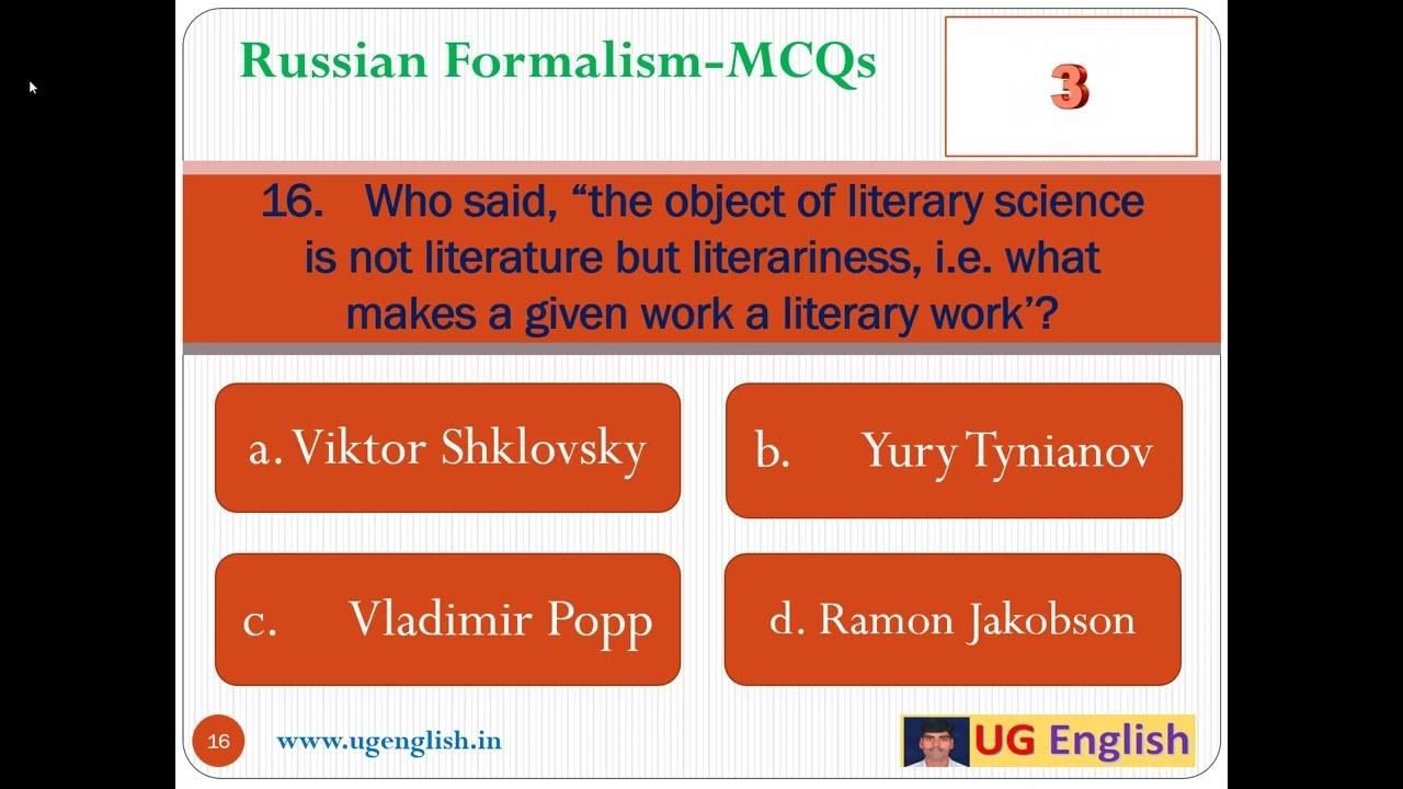 Russian Formalism -MCQs for TSPSC JL DL English and other entrance exams