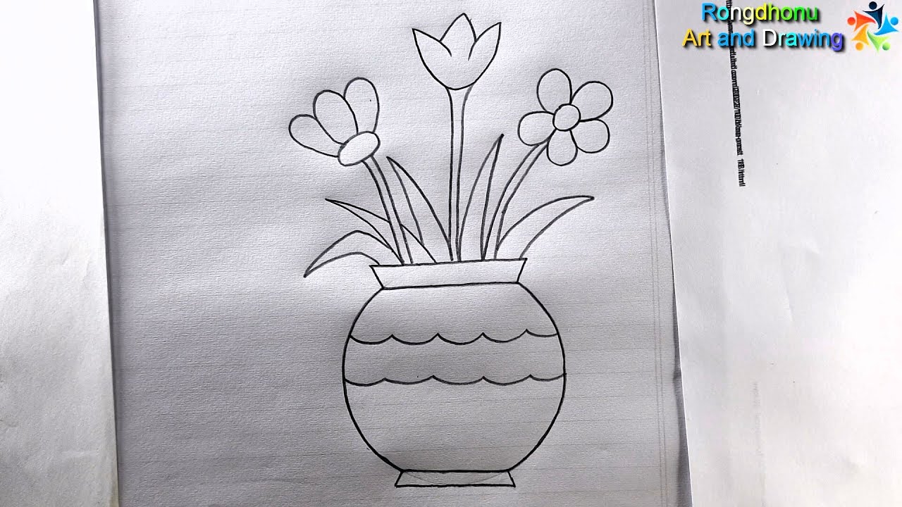 How to draw Flower Pot 🌷 Flower Vase Drawing Easy 🌺 Pencil