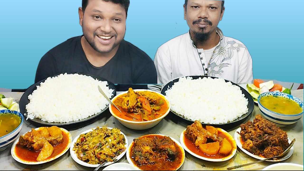 Spicy Chicken Curry, Chicken Vona, Fish Curry, Fish Vona, Dal And Rice Eating Challenge, R+B Vlog