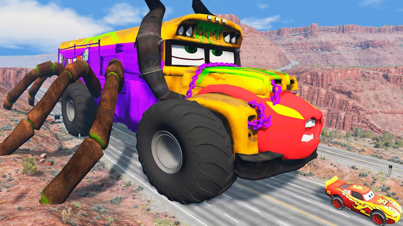 Giant SPIDER LEG BUS McQueen Truck Eater VS Cars Lightning McQueen Escape Monster Beamng Drive #2